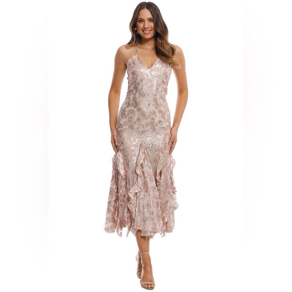 Alice McCall Best Of You Silk Midi Dress in Champagne Metallic Pink 4 Gown Event - Picture 4 of 11